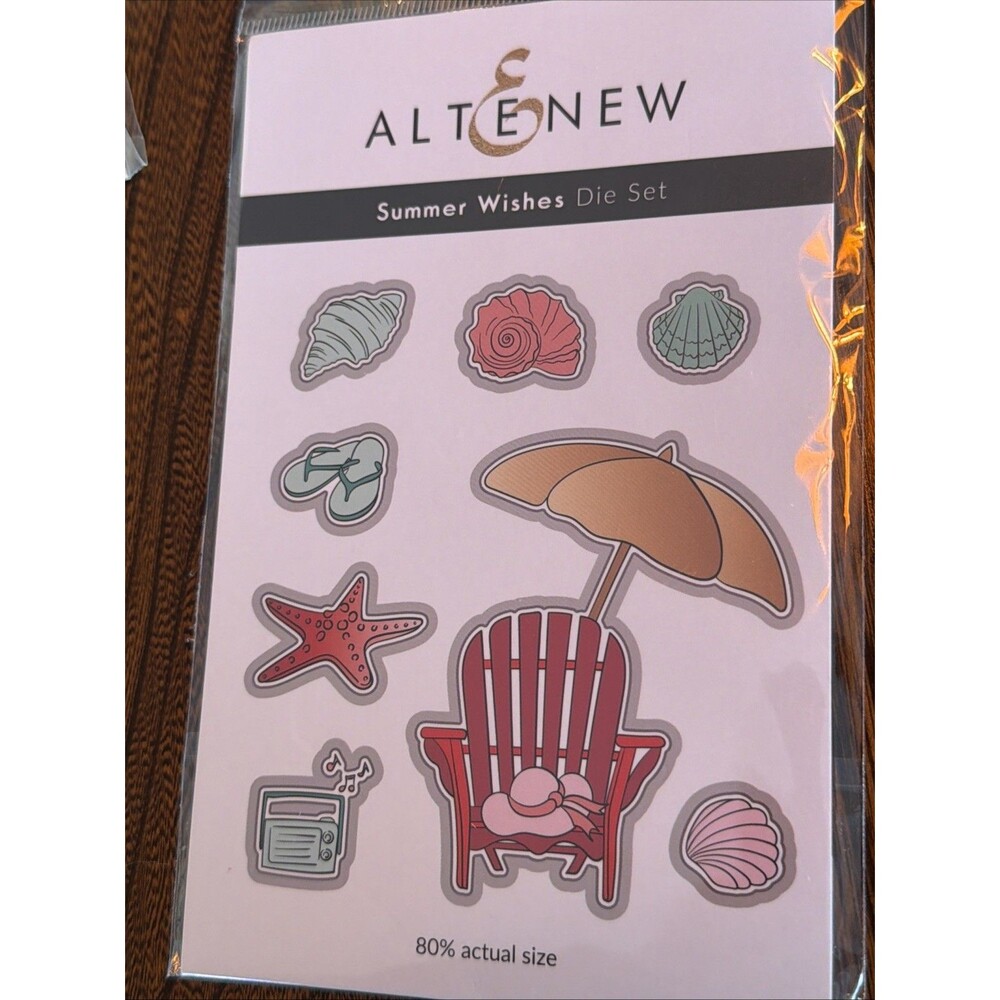 Altenew Summer Wishes Die Set Beach umbrella seashells starfish ocean water card